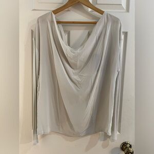 Silk Boat Neck, Open Back Blouse by Chaser. Color Light Gray. Size Large. NWT